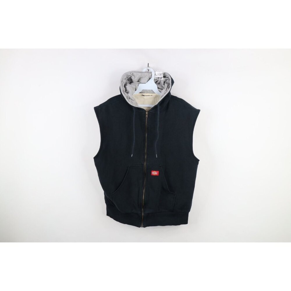 Vintage 90s Dickies Mens Small Faded Thermal Lined Sleeveless Full Zip Hoodie